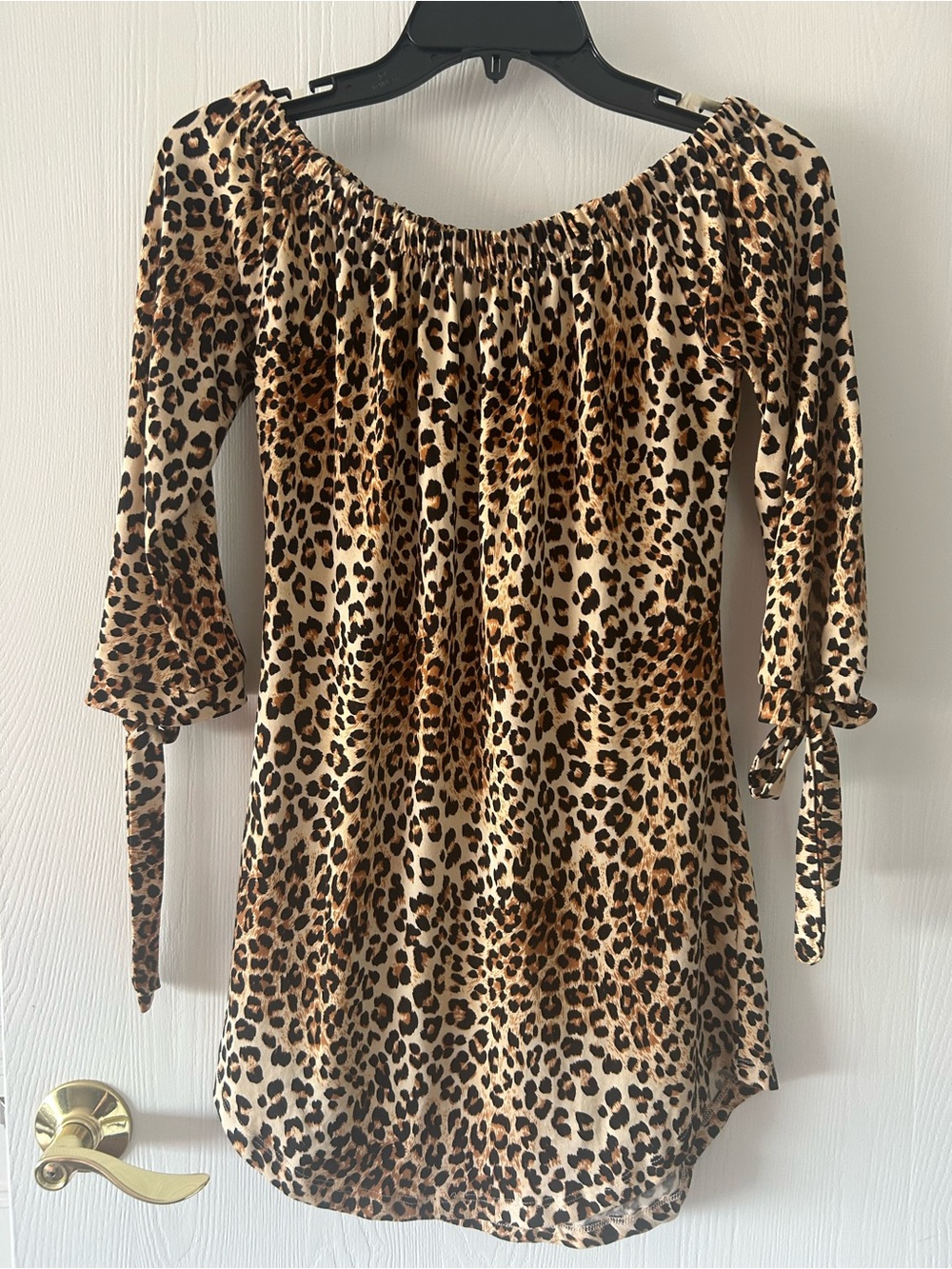 Absolutely Leopard-Print Off-Shoulder Tunic in Beige & Brown